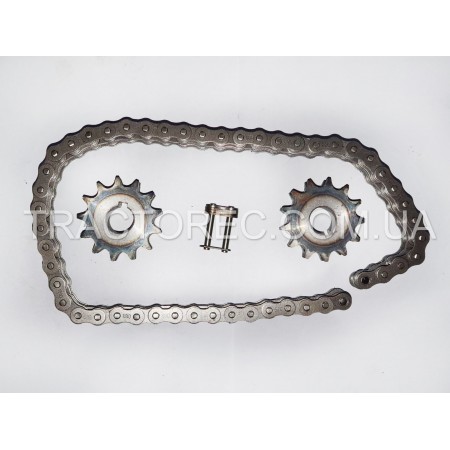 Комплект зірочок та ланцюг приводу грунтофрези мототрактора. Зірка 2 шт 13 зубів, ланцюг 12.7 крок, 50 ланок